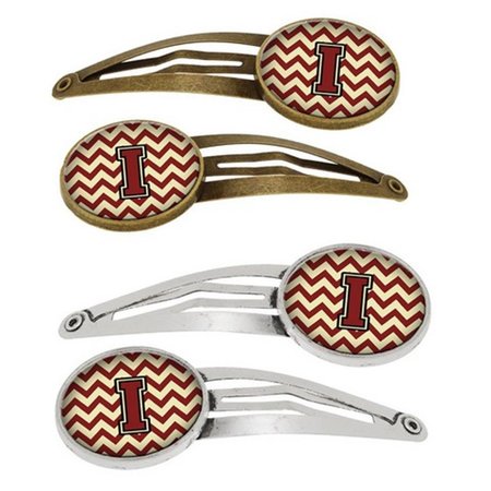 CAROLINES TREASURES Letter I Chevron Maroon and Gold Barrettes Hair Clips, Set of 4, 4PK CJ1061-IHCS4